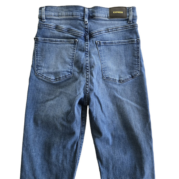 Express Jeans Womens 6 Super High Rise Slim Straight Distressed Stretch Denim - Picture 4 of 13